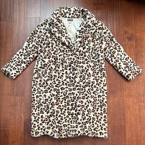 Sans Souci Long Animal Print Faux Fur Retro Coat, Size Large